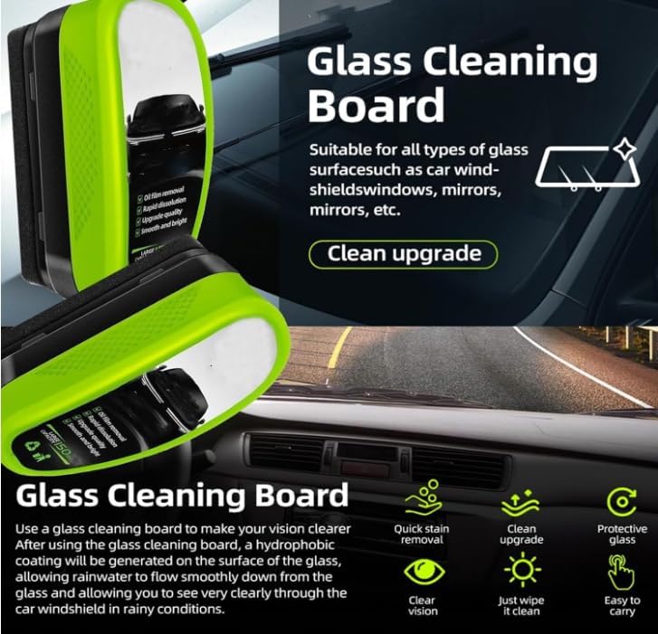 Mciluyaiio Green 2.0 Car Windshield Oil Film Remover Brush, Powerful Glass Cleaner