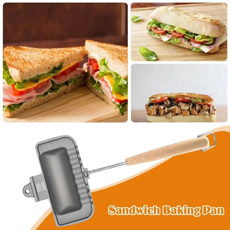 Compact Double-Sided Non-Stick Hot Dog Toaster & Sandwich Maker Pan